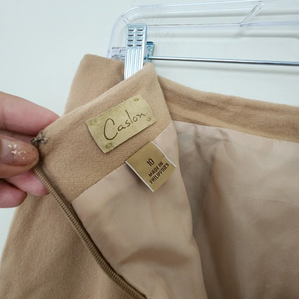 Caslon Wool Cashmere Blend Midi Skirt Camel Tan Pleated Front Size 10 20526